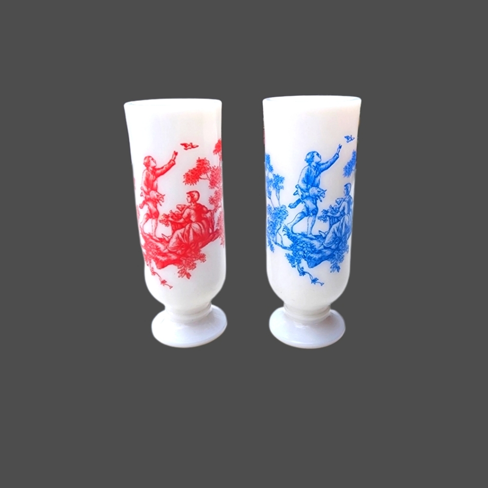 Vintage Avon Milk Glasss Set of 2 Red and Blue